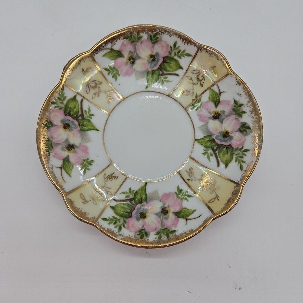 Napco China Hand Painted Porcelain Saucer IDD239 Gold Trim Flowers